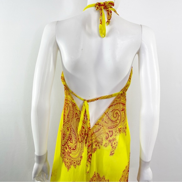 Katharine Story Yellow Jumpsuit Red Paisley Print Silk V-Neck Harem Style OS - Picture 7 of 8